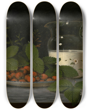 Triptych art skateboard deck of Raphaelle Peale Strawberries And Cream by Raphaelle Peale (1774-1825)
