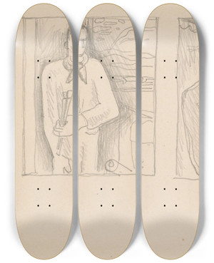 Triptych art skateboard deck of Mikul Galanda Sketchbook With Various Studies_9 by Mikulas Galanda (1895-1938)