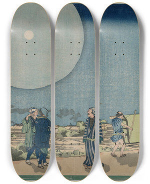 Triptych art skateboard deck of Utagawa Kuniyoshi New Yoshiwara Shin Yoshiwara From The Series Famous Places In The Eastern Capital by Utagawa Kuniyoshi (1797-1861)