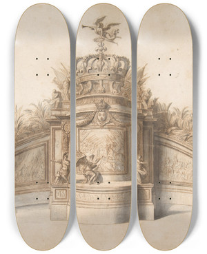 Triptych art skateboard deck of Sbastien Leclerc Design For Garden Architecture by Sebastien Leclerc (1637-1714)