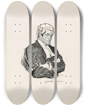 Triptych art skateboard deck of Charles Dana Gibson Small Wigs And Big Fees_1 by Charles Dana Gibson (1867-1944)