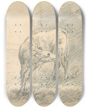 Triptych art skateboard deck of Sawrey Gilpin Calf With Head Of A Cow by Sawrey Gilpin (1733-1807)