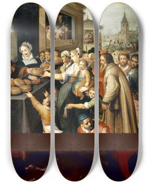 Triptych art skateboard deck of Frans Francken The Younger The Seven Works Of Mercy by Frans Francken the Younger (1581-1642)