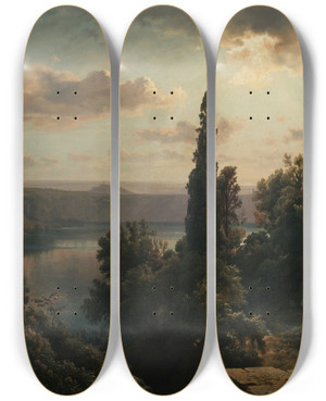 Triptych art skateboard deck of Louis Gurlitt Ansicht Des Nemisees Im Albanergebirge Bei Rom by Louis Gurlitt (1812-1897)