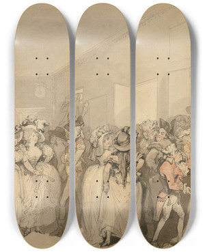 Triptych art skateboard deck of Thomas Rowlandson Boxlobby Loungers by Thomas Rowlandson (1756-1827)