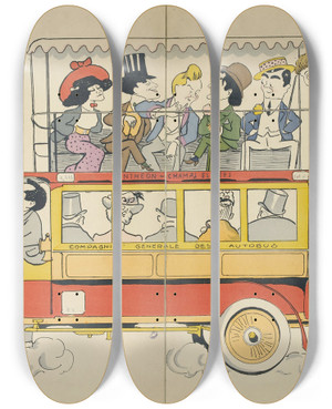 Triptych art skateboard deck of Georges Goursat Sem Panthon Champselyses Compagnie Gnrale Des Autobus by Georges Goursat (Sem) (1863-1934)