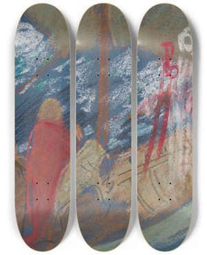 Triptych art skateboard deck of Edwin Austin Abbey Study For Solomons Ship In The Quest Of The Holy Grail Mural Series At Boston Publiclibrary by Edwin Austin Abbey (1852-1911)