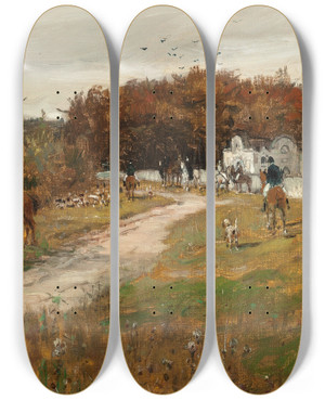 Triptych art skateboard deck of George Henry Boughton The Meet by George Henry Boughton (1833-1905)