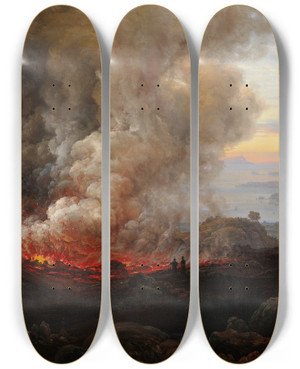 Triptych art skateboard deck of Johan Christian Dahl An Eruption Of Vesuvius by Johan Christian Dahl (1788-1857)