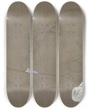 Triptych art skateboard deck of Carl Anton Reichel Portrait Of A Dead Mans Head by Carl Anton Reichel (1874-1944)