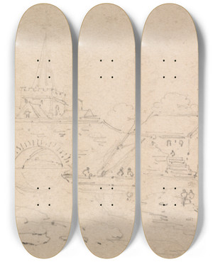 Triptych art skateboard deck of Alexander Monro Knaresborough by Alexander Monro (1802-1844)