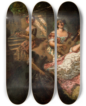 Triptych art skateboard deck of Adolphe Monticelli Le Concert by Adolphe Monticelli (1824-1886)