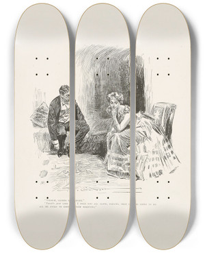 Triptych art skateboard deck of Charles Dana Gibson George Father Has Failed by Charles Dana Gibson (1867-1944)