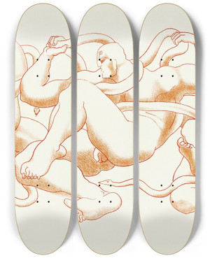 Triptych art skateboard deck of After Auguste Rodin Abstract Nude_3 by After Auguste Rodin (1840-1917)