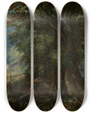 Triptych art skateboard deck of Frederik Van Valckenborch Landscape by Frederik Van Valckenborch (1566-1623)