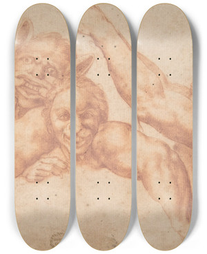 Triptych art skateboard deck of After Michelangelo Buonarroti Study Of Figures From Michelangelos Last Judgment Sistine Chapel by After Michelangelo Buonarroti (1475-1564)