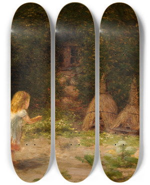 Triptych art skateboard deck of William Mulready Cupping The Bees by William Mulready (1786-1863)