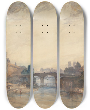 Triptych art skateboard deck of William Callow View Of The Pont Royal by William Callow (1812-1908)