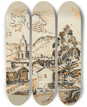 Triptych art skateboard deck of Paul Signac Sainttropez Le Clocher by Paul Signac (1863-1935)