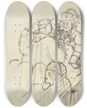 Triptych art skateboard deck of Hieronymus Hess Conversion Of The Jews In Rome by Hieronymus Hess (1799-1850)