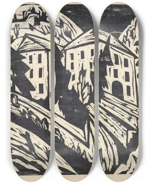 Triptych art skateboard deck of Hermann Scherer Villa Loverciana by Hermann Scherer (1893-1927)