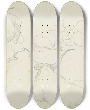 Triptych art skateboard deck of August Lucas Resting Cattle by August Lucas (1803-1863)