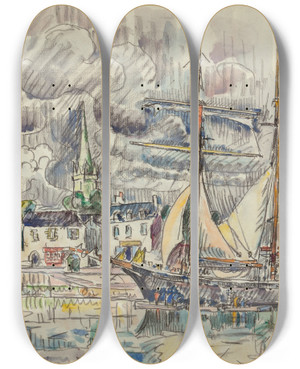 Triptych art skateboard deck of Paul Signac Le Port De Paimpol by Paul Signac (1863-1935)