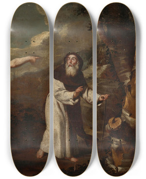 Triptych art skateboard deck of Francesco Guarino Saint Anthony Abbot And The Centaur by Francesco Guarino (1611-1651)