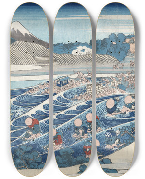 Triptych art skateboard deck of Katsushika Hokusai Tkaid Kanaya No Fuji_2 by Katsushika Hokusai (1760-1849)