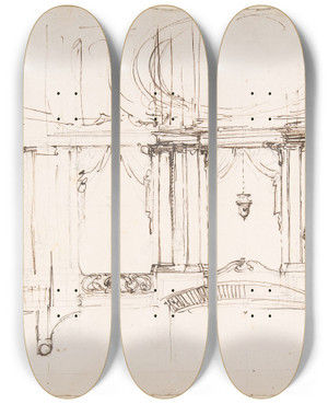 Triptych art skateboard deck of Luigi Vanvitelli Design For A Theater Interior by Luigi Vanvitelli (1700-1773)