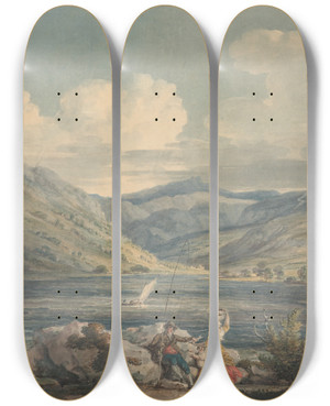 Triptych art skateboard deck of Edward Dayes Haweswater Westmoreland by Edward Dayes (1763-1804)