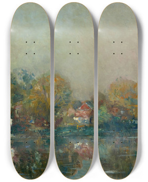 Triptych art skateboard deck of Albert Lebourg Amiens Bords De Rivire by Albert Lebourg (1849-1928)