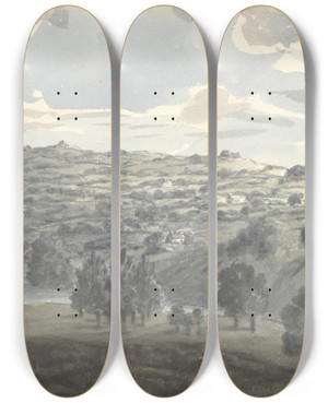 Triptych art skateboard deck of Anne Rushout From Window At Daylesford October 20 1830 by Anne Rushout (1767-1849)
