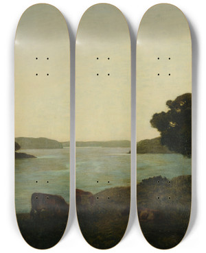 Triptych art skateboard deck of Mileren Mnard Lestuaire by mile-Ren Mnard (1862-1930)