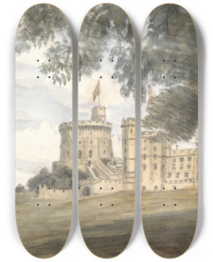 Triptych art skateboard deck of William Crotch Windsor Castle View by William Crotch (1775-1847)