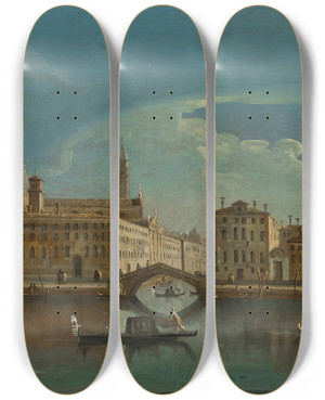 Triptych art skateboard deck of Francesco Tironi A View Of The Fondamente Nove With The Ponte Dei Mendicanti Venice by Francesco Tironi (1745-1797)
