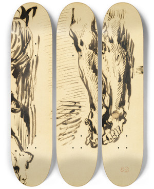 Triptych art skateboard deck of Eugne Delacroix Study Of Arms And Legs Of Christ Crucified by Eugene Delacroix (1798-1863)