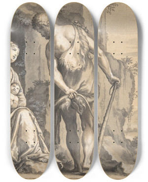 Triptych art skateboard deck of Peter Oliver The Family Of Cain by Peter Oliver (1594-1648)