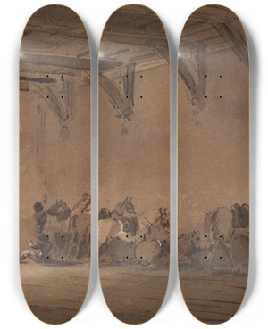 Triptych art skateboard deck of James Pattison Cockburn Cuirassiers by James Pattison Cockburn (1778-1847)