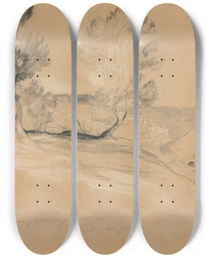 Triptych art skateboard deck of Sir David Wilkie Garden Of Gethsemane by Sir David Wilkie (1785-1841)