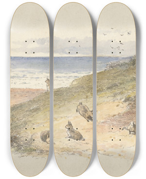 Triptych art skateboard deck of Alfred W Cooper Rabbits Tail Piece by Alfred W Cooper