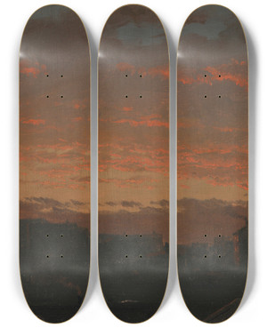Triptych art skateboard deck of Frederic Edwin Church Sunset At Hudson New York by Frederic Edwin Church (1826-1900) Triptych art skateboard deck of Frederic Edwin Church Sunset At Hudson New York by Frederic Edwin Church (1826-1900)