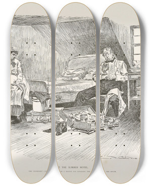 Triptych art skateboard deck of Charles Dana Gibson At The Summer Hotel_1 by Charles Dana Gibson (1867-1944)