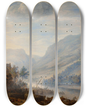 Triptych art skateboard deck of Herman Saftleven View Of The Rhine At Reineck by Herman Saftleven (1609-1685)