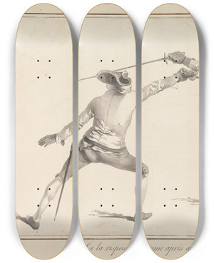 Triptych art skateboard deck of James Gwin De La Risposte De Prime Aprs Avoir Par Le Coup De Seconde by James Gwin (1720-1769)