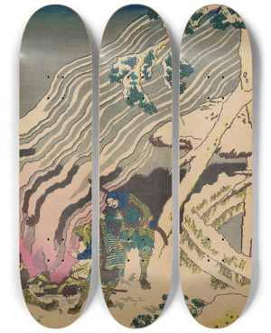 Triptych art skateboard deck of Katsushika Hokusai Minamoto No Muneyuki Ason by Katsushika Hokusai (1760-1849)