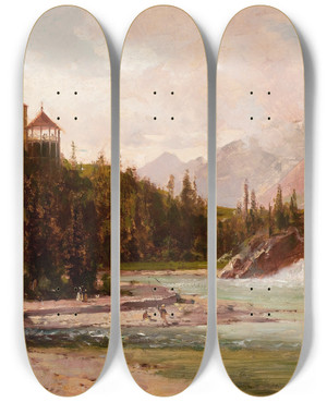 Triptych art skateboard deck of Thomas Hill Columbia River by Thomas Hill (1829-1908)