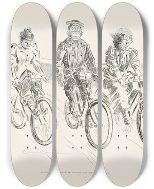 Triptych art skateboard deck of Charles Dana Gibson Gullem At The Advice Of His Physician Takes Outofdoor Exercise_1 by Charles Dana Gibson (1867-1944)