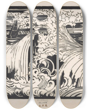 Triptych art skateboard deck of Johannes Frederik Engelbert Ten Klooster De Golf by Johannes Frederik Engelbert Ten Klooster (1873-1940)
