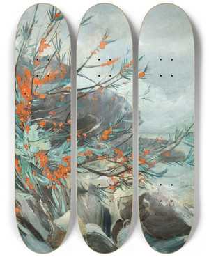 Triptych art skateboard deck of Karl Hagemeister Strandbild Mit Seedorn by Karl Hagemeister (1848-1933)